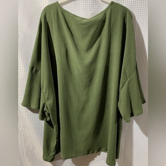 NWT 28 5X BloomChic Olive Green Tassels Flounce Sleeve Lace Tie Neck Blouse - Picture 4 of 8